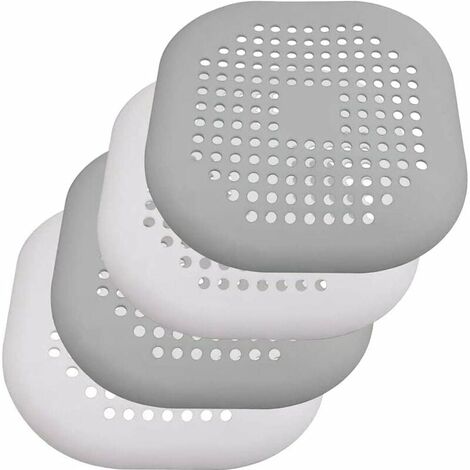 Paquete de 4 filtros de silicona para fregadero para ducha, bañera, lavabo y fregadero, gris + blanco