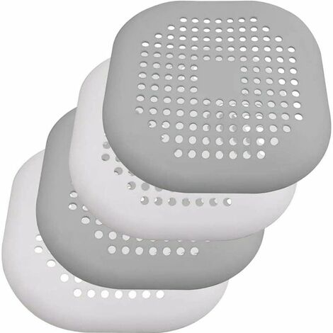 Paquete de 4 filtros de silicona para fregadero para ducha, bañera, lavabo y fregadero, gris + blanco