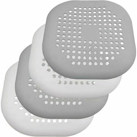 Paquete de 4 filtros de silicona para fregadero para ducha, bañera, lavabo y fregadero, gris + blanco