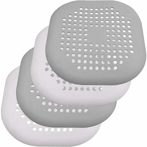 Paquete de 4 filtros de silicona para fregadero para ducha, bañera, lavabo y fregadero, gris + blanco