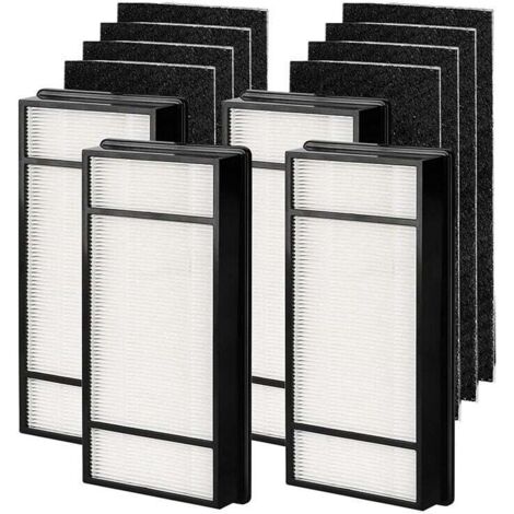 Paquete de 4 filtros KZQ HRF-H1 HRF-H2 (H) + paquete de 8 prefiltros de carbón compatibles con Honeywell HPA060, HPA160, HPA050, HPA150, HHT055, HHT155