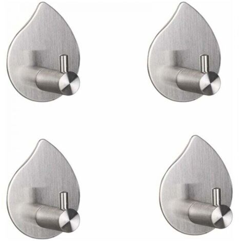 [Paquete de 4] - Ganchos para toallas de pared de acero inoxidable 304 cepillado, plateados, sin taladros, para baño o cocina - Adhesivo 3M de alta calidad