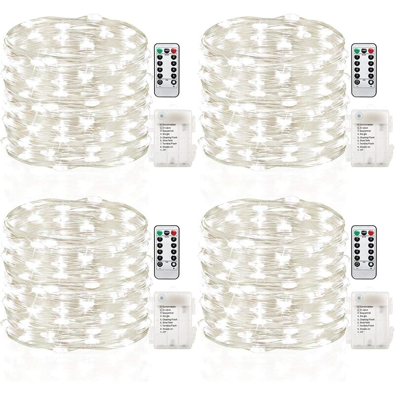 

Paquete de 4 luces de cadena de 16.4 pies y 50 LED, batería, control remoto, temporizador, alambre de cobre, luces de cadena a prueba de agua,