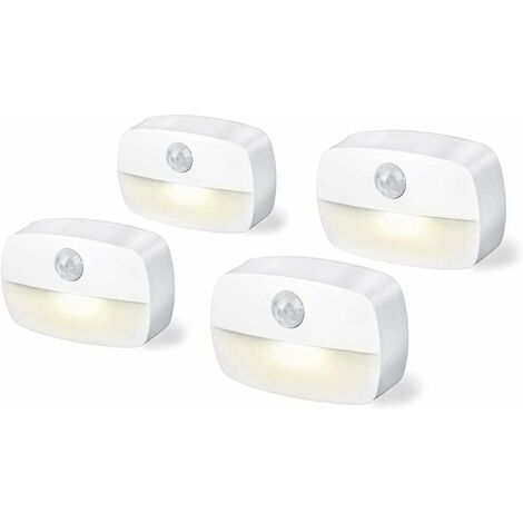 Paquete de 4 luces nocturnas con sensor de movimiento a pilas 3A para armario, escaleras, pasillo, cocina, dormitorio
