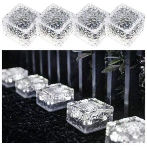 Paquete de 4 luces solares de PVC con luz blanca fría, luces solares LED con sensor de luz, luces solares de encendido y apagado para decoración de césped, caminos y jardines al aire libre