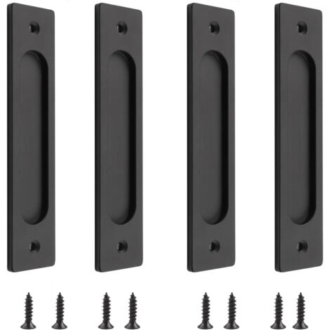 Paquete de 4 manijas rectangulares empotradas para puertas corredizas de aleación de aluminio con tornillos de montaje, color negro mate.