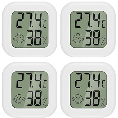 Paquete de 4 medidores de humedad del aire para interiores, minitermómetro digital LCD, higrómetro, medidor para habitación de bebé, habitación para personas mayores, estudio, bodega, etc.