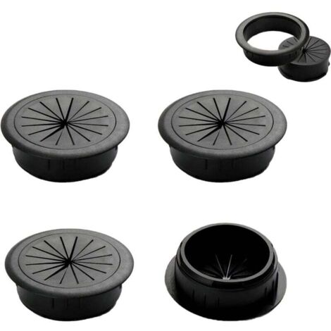 Paquete de 4 pasacables flexibles para escritorio, apertura de 50 mm, herramientas para organizar y clasificar cables de datos, pasacables metálicos para escritorio y PC (negro)