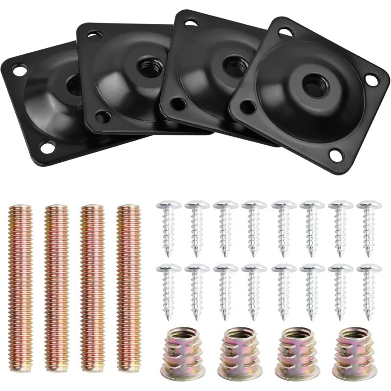 [NUNCA USADO] Paquete de 4 placas de montaje para patas de metal con pernos y tornillos, placas de montaje para patas de muebles M8, soportes para