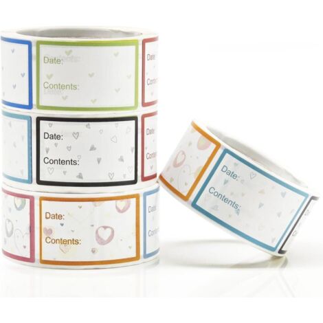 Paquete de 4 rollos (500 piezas) de etiquetas para congelador de 2,5 x 4,1 cm: adhesivo ultrafuerte, impermeable y reutilizable para almacenamiento de alimentos, frascos y preparación de alimentos.