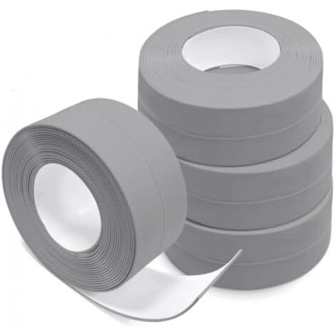 Paquete de 4 rollos de tiras de sellado autoadhesivas para baño, cocina, bañera y ducha (gris)