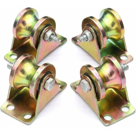 Paquete de 4 ruedas con riel en U galvanizadas de 3 cm para puertas corredizas, carros mecánicos y banco de trabajo móvil