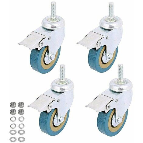 Paquete de 4 ruedas giratorias de poliuretano que no dejan marcas con ruedas giratorias y de bloqueo para carros, muebles, portaherramientas (vástago roscado M10-3)