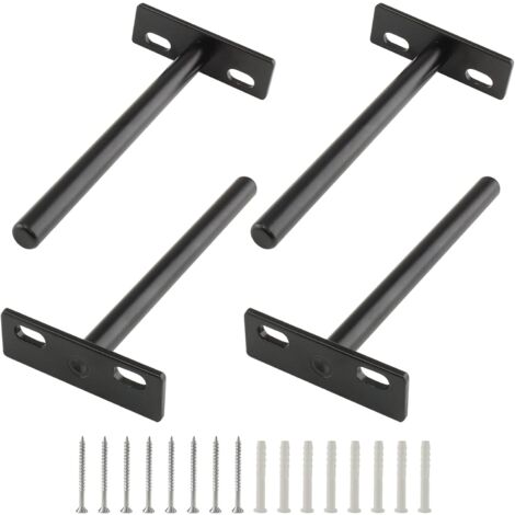 Paquete de 4 soportes flotantes para estantes de 5 pulgadas, soportes para estantes ciegos resistentes, soportes de pared ocultos para estantes flotantes de madera, estante de pared negro
