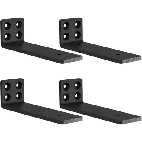 Paquete de 4 soportes para estantes de andamio, resistentes, flotantes, de color negro, de 5 mm de grosor, para montaje en pared, para estantes de hasta 50 kg (20 cm)