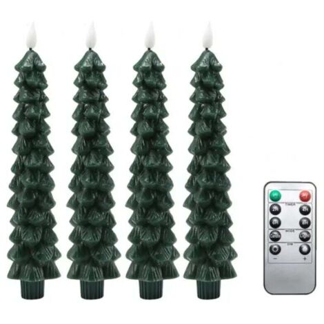 Paquete de 4 velas cónicas sin llama con temporizador de 6 horas, portavelas de 9,5 pulgadas para árbol de Navidad, velas de cera real a pilas con llama parpadeante 3D para chimenea navideña.