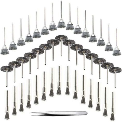 Paquete de 45 herramientas de perforación para carpintería, cepillo de alambre, alambre de acero inoxidable, cepillo giratorio de Metal, plateado (acero inoxidable)