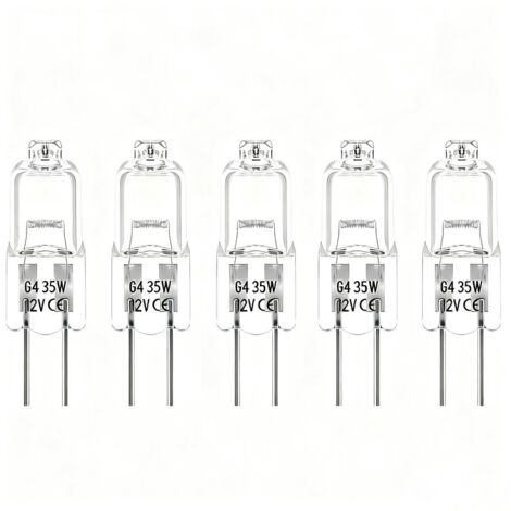 Paquete de 5 bombillas halógenas G4 de 12 V: iluminación brillante y duradera para muebles, techos e iluminación ambiental.