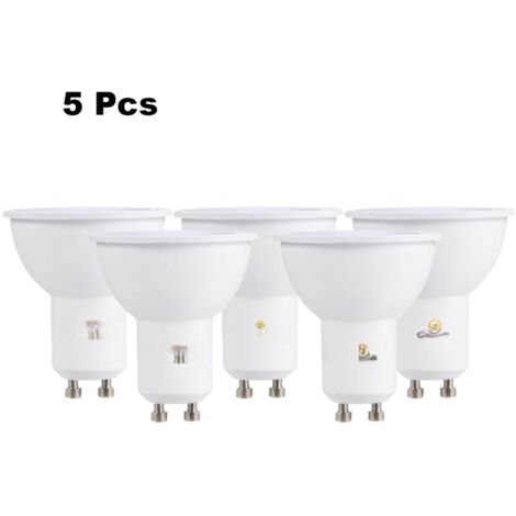 Paquete de 5 bombillas LED GU10 de 7W y 220V, color blanco esmerilado.