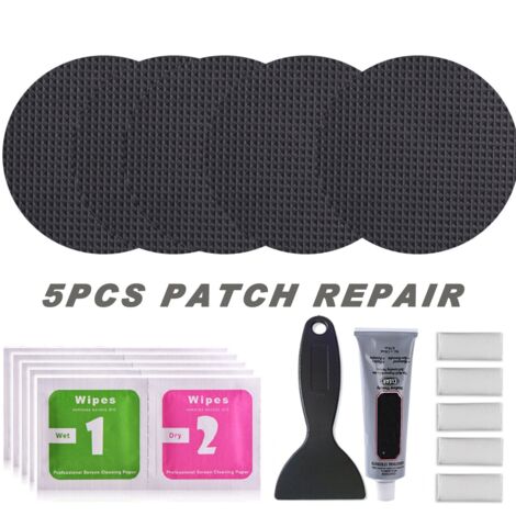Paquete de 5 cintas de reparación de carpas, kit de reparación de colchonetas de trampolín adhesivas redondas de 4 pulgadas, para reparar agujeros o rasgaduras en colchonetas de trampolín
