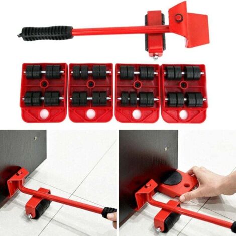 Paquete de 5 elevadores de muebles resistentes con 4 deslizadores móviles para mover herramientas de forma fácil y segura, ahorrando mano de obra.