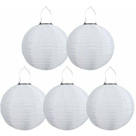 Paquete de 5 faroles solares LED impermeables para exteriores, para jardín, iglesia, patio, decoración de fiestas (blanco, 30 cm)