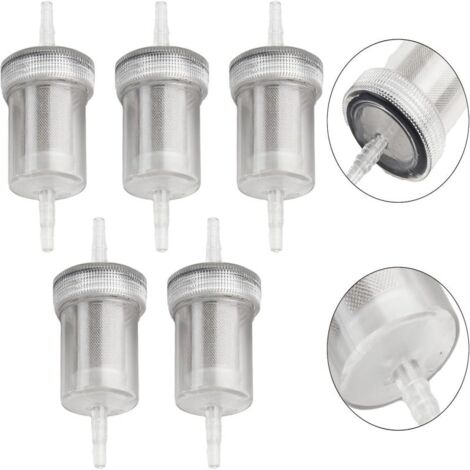 Paquete de 5 filtros de combustible diésel en línea para calentadores de aire Eberspacher y Webasto, para manguera de combustible de 4 mm de diámetro interior, fabricados en plástico transparente.
