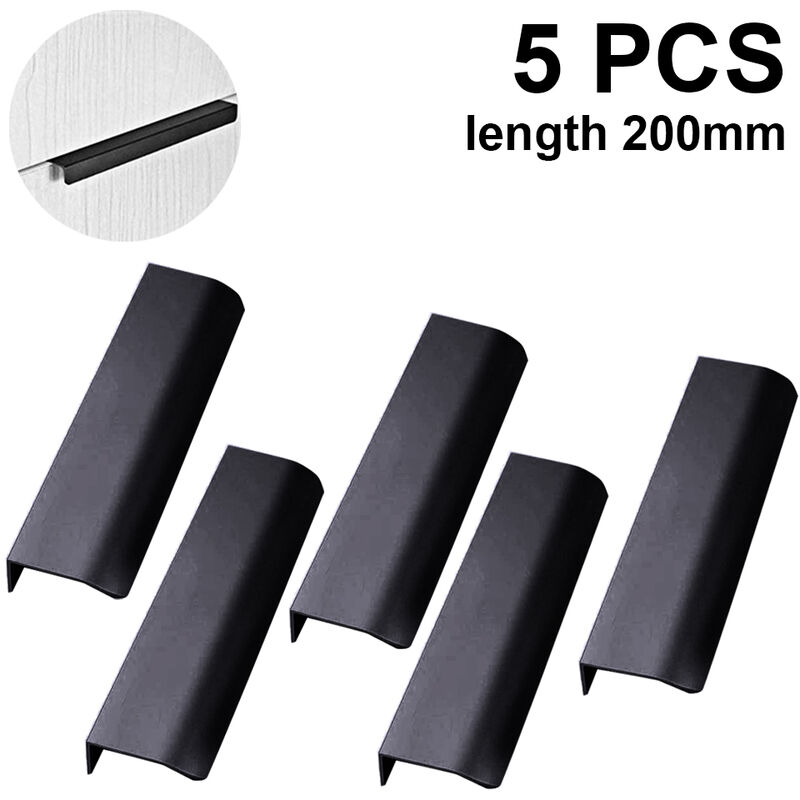 

Paquete de 5 manijas para cajones de muebles con borde de dedo de estilo moderno, manijas ocultas para cajones de cocina, perillas, color negro,