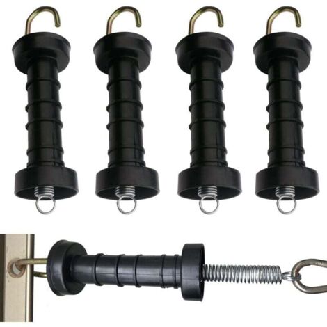 Paquete de 5 manijas para cercas eléctricas, aisladas, con resorte, fáciles de agarrar (negras)