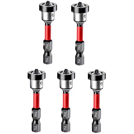 Paquete de 5 puntas de destornillador magnéticas PH2 para placas de yeso, vástago hexagonal de 6,35 mm (1/4"), broca de posicionamiento de 50 mm para placas de yeso, madera y yeso.