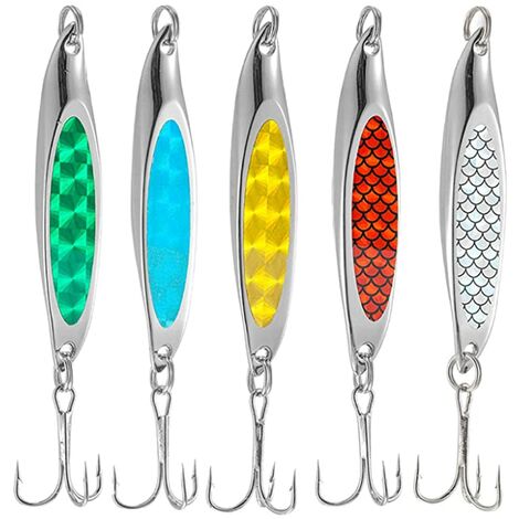 Paquete de 5 señuelos de pesca de Metal, cucharas de lentejuelas con cebo duro para herramienta de señuelo de lago marino para pesca de trucha de agua dulce salada