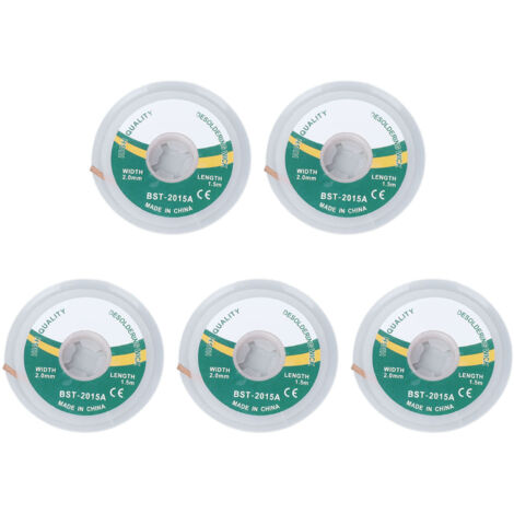 Paquete de 5 tiras de trenza desoldadora de aleación de cobre, trenza desoldadora tipo mecha para absorción de soldadura de 1,5 a 3,5 mm