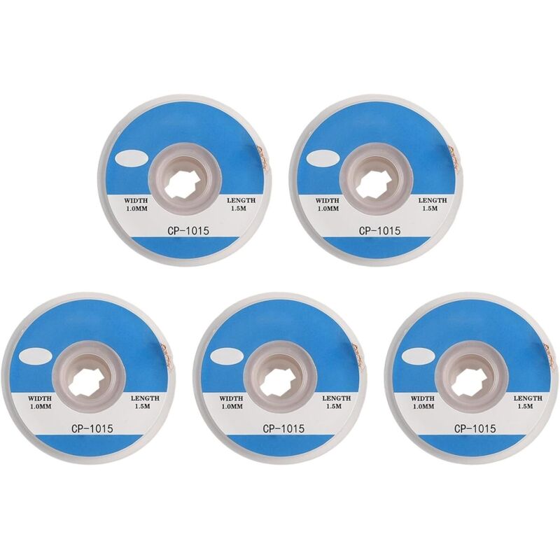 Paquete de 5 trenzas desoldadoras sin limpieza para reparación de placas de circuito impreso, de 1 a 3,5 mm de ancho y 1,5 m de largo, compatibles