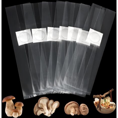 Paquete de 50 bolsas para cultivo de setas - 25 x 50 cm - Con filtro - Bolsa para cultivo de setas - Resistente al desgarro y fuerte - Accesorio de cultivo