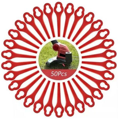 Paquete de 50 cuchillas compatibles con el cortacésped Ferrex Aldi Far 20 i, cuchillas de repuesto para el cortacésped inalámbrico Ferrex L95 (13×8 mm rojo)