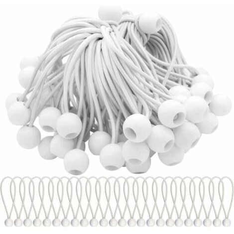 Paquete de 50 cuerdas elásticas con bolas elásticas para carpas, tiendas de campaña, pancartas y lonas.