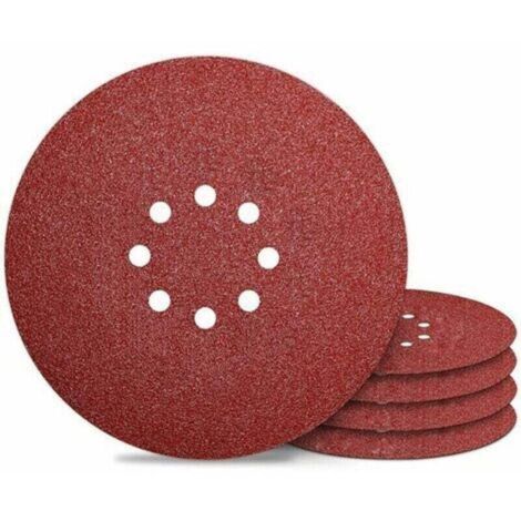 Paquete de 50 Discos Abrasivos 225 mm, Grano 40, para Lijadora de Pared - Papel Abrasivo con 8 Agujeros.