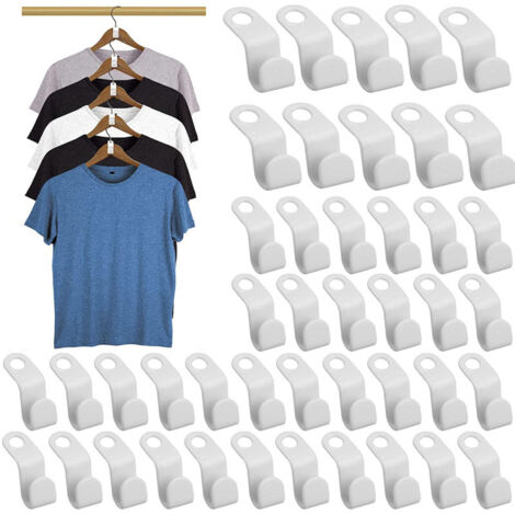Paquete de 50 ganchos para perchas, conectores de ropa, perchas apilables que ahorran espacio, organizador de armario (blanco)