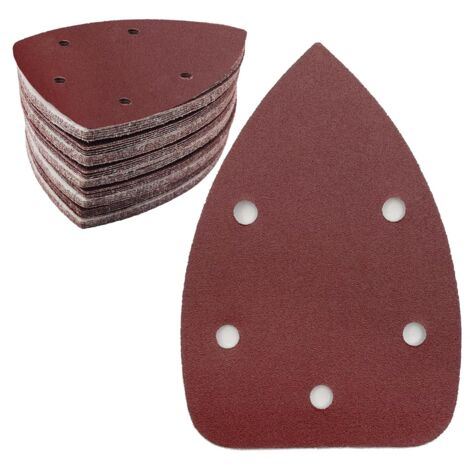 Paquete de 50 hojas de lija triangulares, grano 180, 5 agujeros, papel de lija con velcro, papel de lija delta para lijadora triangular 140 x 100 mm