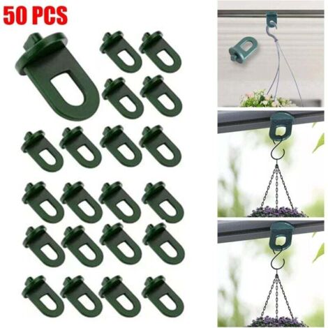 Paquete de 50 pinzas para invernadero, pinzas de plástico para colgar, ganchos de soporte para jardín, cestas colgantes y macetas.