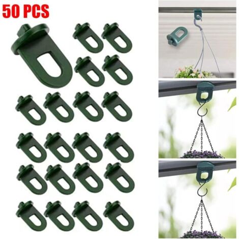 Paquete de 50 pinzas para invernadero, pinzas de plástico para colgar, ganchos de soporte para jardín, cestas colgantes y macetas.