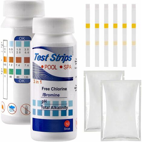 Paquete de 50 tiras reactivas de calidad. Probador de agua de piscina y spa 3 en 1: tiras de prueba multifunción para cloro/pH, prueba de alcalinidad