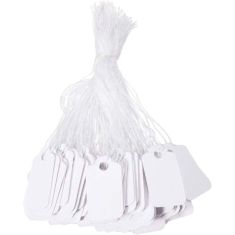 Paquete de 500 etiquetas de precio blancas con cordón para ropa, joyas, anillos – 23 x 13 mm