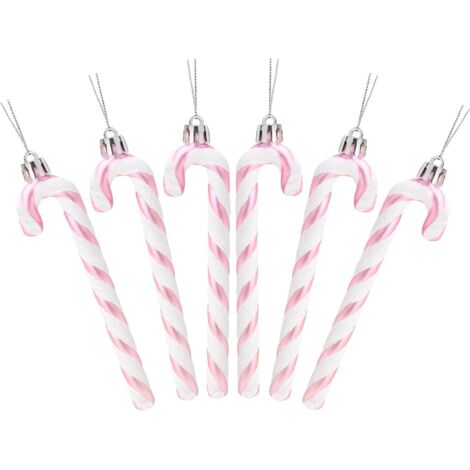 Paquete de 6 adornos navideños con purpurina de bastón de caramelo de 6-13 cm (rosa bebé) de Christmas Concepts.
