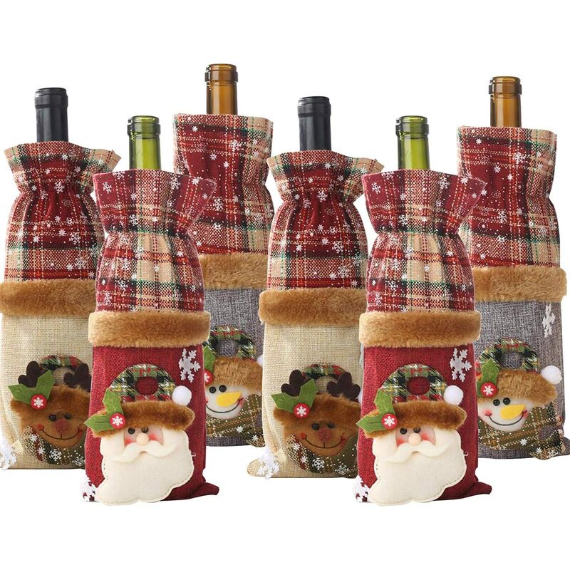 

Paquete de 6 bolsas para botellas de vino navideñas, fundas de regalo para botellas de vino vintage, muñeco de nieve, funda para botellas de vino