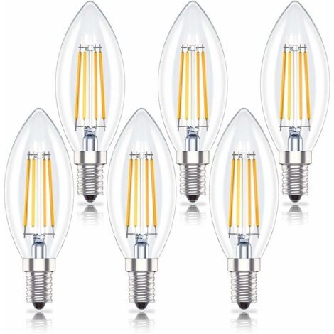 Paquete de 6 bombillas LED tipo vela regulables E14 de 4 W (reemplaza las de 40 W), luz blanca cálida de 2700 K, regulables