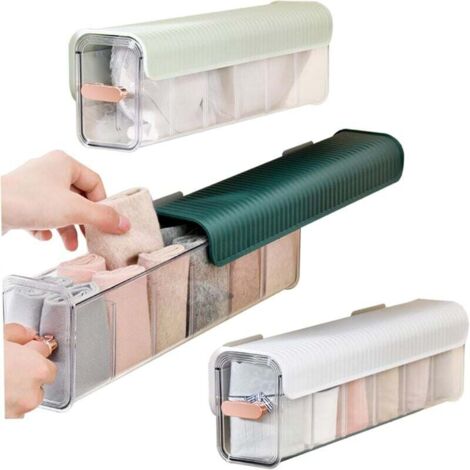 Paquete de 6 cajas de almacenamiento de ropa interior para montar en la pared, sin perforaciones, organizador de cajones de ropa interior de 6 rejillas, organizador para sujetadores, bufandas, clasifi
