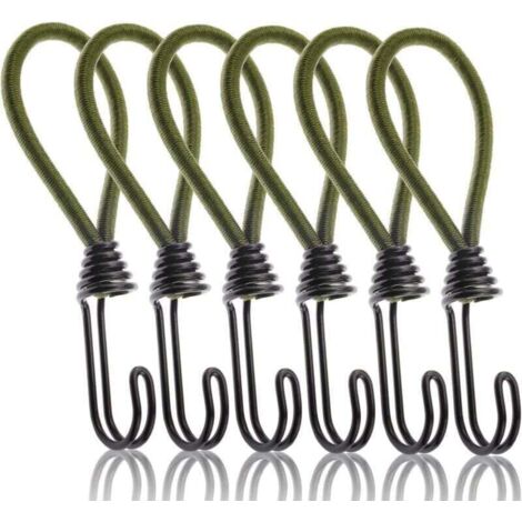 Paquete de 6 cuerdas elásticas con ganchos, cuerda elástica con ganchos de metal para amarre de lonas exteriores, bloqueo de carga para motocicletas