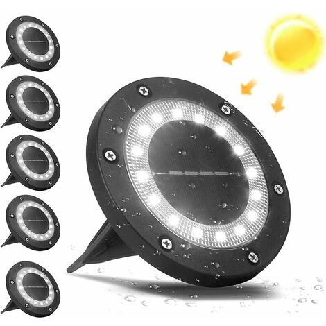 Paquete de 6 focos solares empotrados, 16 LED, luz solar para jardín al aire libre, IP65, impermeable, blanco frío, lámpara solar para suelo para iluminación de caminos, terraza, patio subterráneo