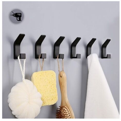 Paquete de 6 ganchos autoadhesivos para toallas dobles de baño, soporte de pared autoadhesivo para cocina, baño, oficina y armario. Aluminio, color negro.